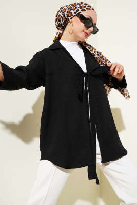 Önden Bağlamalı Kimono Siyah 