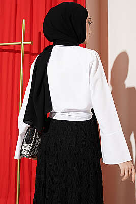 Önden Bağlamalı Kısa Gömlek Beyaz - Gömlek