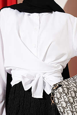 Önden Bağlamalı Kısa Gömlek Beyaz - Gömlek