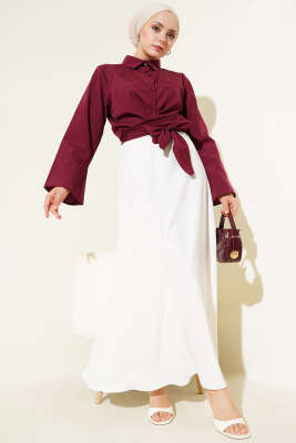 Önden Bağlamalı Kısa Gömlek Bordo - 300-500 TL Ürünler