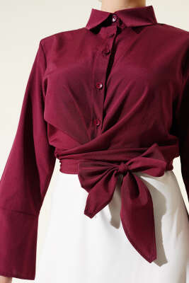 Önden Bağlamalı Kısa Gömlek Bordo - 300-500 TL Ürünler