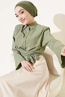 Önden Bağlamalı Kısa Gömlek Çağla Yeşili - Gömlek