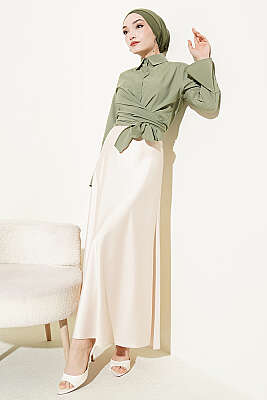 Önden Bağlamalı Kısa Gömlek Çağla Yeşili - Gömlek