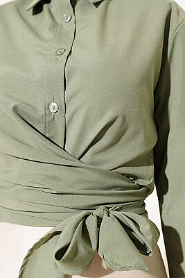 Önden Bağlamalı Kısa Gömlek Çağla Yeşili - Gömlek