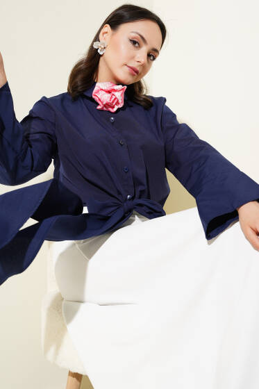 Önden Bağlamalı Kısa Gömlek Lacivert - Gömlek