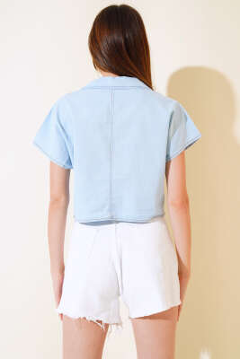 Önden Bağlamalı Kot Gömlek Buz Mavisi - Kadın Giyim Modelleri