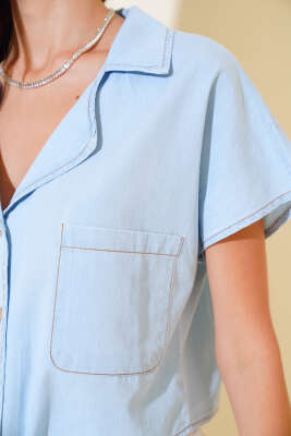 Önden Bağlamalı Kot Gömlek Buz Mavisi - Kadın Giyim Modelleri