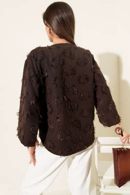 Önden Bağlamalı Püsküllü Kimono Kahve - Kadın Giyim Modelleri