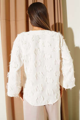 Önden Bağlamalı Püsküllü Kimono Krem - Kadın Giyim Modelleri