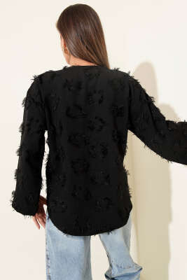 Önden Bağlamalı Püsküllü Kimono Siyah - Kadın Giyim Modelleri