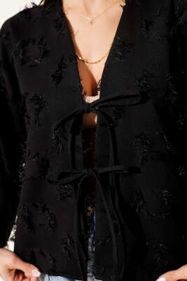 Önden Bağlamalı Püsküllü Kimono Siyah - Kadın Giyim Modelleri