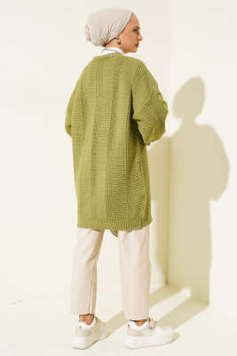 Önden Düğmeli Örgü Hırka Çağla Yeşili - Triko Hırka