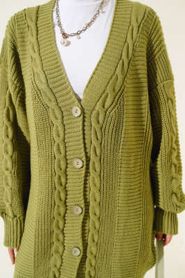 Önden Düğmeli Örgü Hırka Çağla Yeşili - Triko Hırka