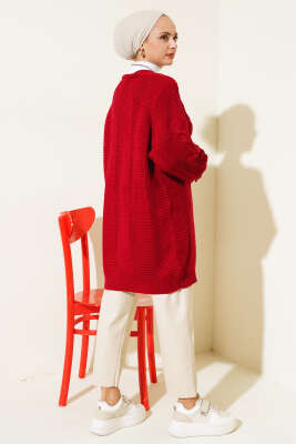 Önden Düğmeli Örgü Hırka Kırmızı - Triko Hırka