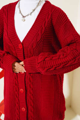 Önden Düğmeli Örgü Hırka Kırmızı - Triko Hırka