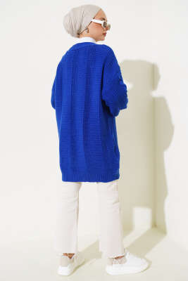 Önden Düğmeli Örgü Hırka Saks - Triko Hırka