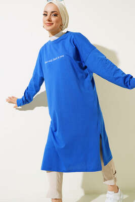 Only Limit Is You Baskılı Uzun Tunik Saks - Tunik