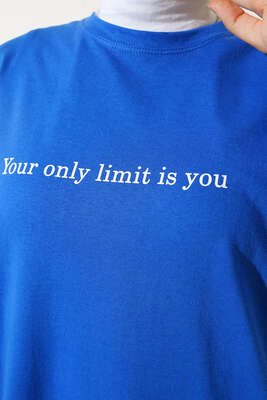 Only Limit Is You Baskılı Uzun Tunik Saks - Tunik