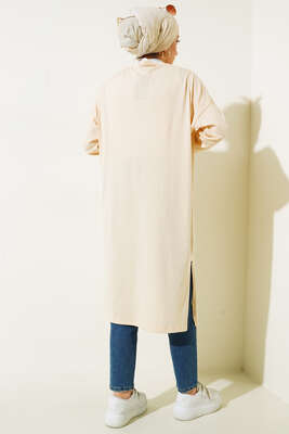 Only Limit Is You Baskılı Uzun Tunik Bej - Tunik