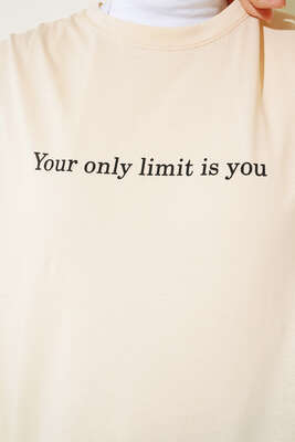 Only Limit Is You Baskılı Uzun Tunik Bej - Tunik