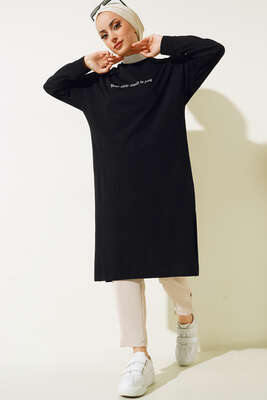 Only Limit Is You Baskılı Uzun Tunik Siyah - ADYES