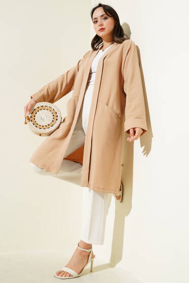 Önü Açık Cepli Hırka Latte - Hırka