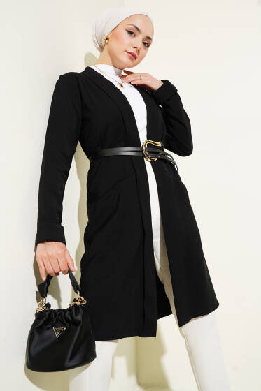 Önü Açık Cepli Hırka Siyah - Hırka