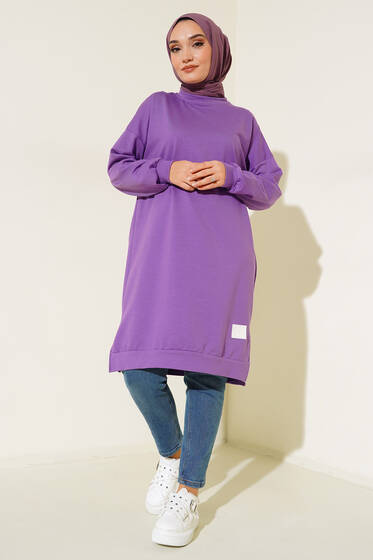 Önü Arma Detaylı Basic Uzun Tunik Lila - Tunik
