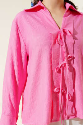 Önü Bağcık Detaylı Bluz Pembe - 300-500 TL Ürünler