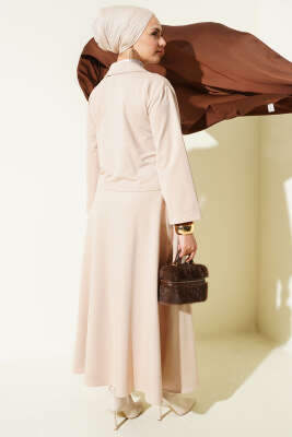 Önü Bağcık Detaylı Etekli İkili Takım Bej - İkili Takım