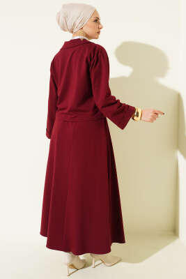Önü Bağcık Detaylı Etekli İkili Takım Bordo - İkili Takım