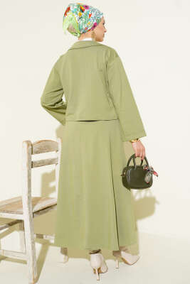 Önü Bağcık Detaylı Etekli İkili Takım Çağla Yeşili - İkili Takım