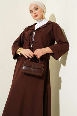 Önü Bağcık Detaylı Etekli İkili Takım Kahve - İkili Takım