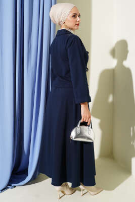 Önü Bağcık Detaylı Etekli İkili Takım Lacivert - İkili Takım