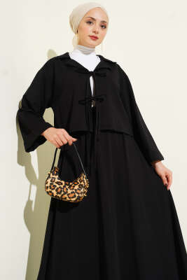 Önü Bağcık Detaylı Etekli İkili Takım Siyah - İkili Takım