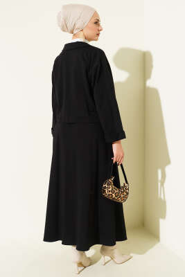 Önü Bağcık Detaylı Etekli İkili Takım Siyah - İkili Takım