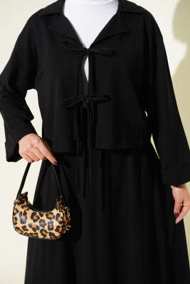 Önü Bağcık Detaylı Etekli İkili Takım Siyah - İkili Takım