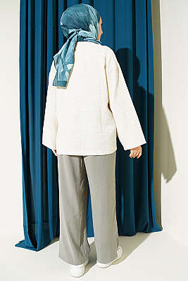 Önü Bağcıklı Detaylı Keten Kimono Bej - Dış Giyim&Mont