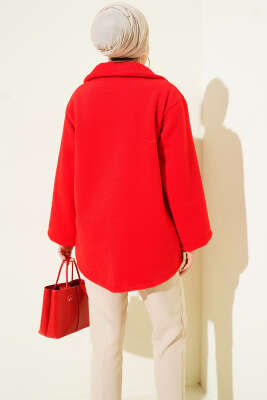 Önü Bağcıklı Keçe Ceket Kırmızı - Ceket