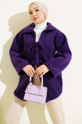 Önü Bağcıklı Keçe Ceket Mor - FİXAY