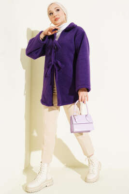 Önü Bağcıklı Keçe Ceket Mor - Ceket
