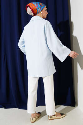 Önü Bağcıklı Keten Kimono Mavi - 300-500 TL Ürünler