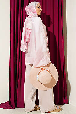 Önü Bağcıklı Oversize Tül Kimono Pembe - Dış Giyim&Mont