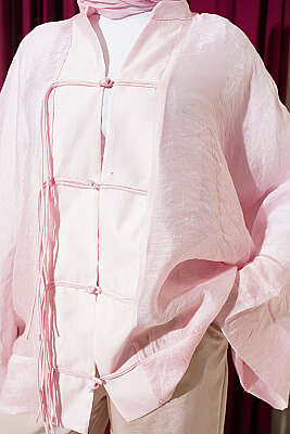 Önü Bağcıklı Oversize Tül Kimono Pembe - Dış Giyim&Mont