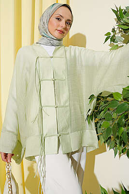 Önü Bağcıklı Oversize Tül Kimono Su Yeşili - WENNA DESIGN