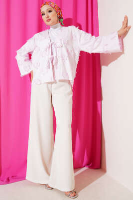 Önü Bağcıklı Püskül Detaylı Kimono Pembe - 500-700 TL Ürünler