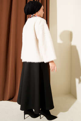 Önü Bağcıklı Sakallı Kısa Kimono Ekru - Dış Giyim&Mont