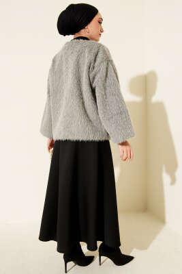 Önü Bağcıklı Sakallı Kısa Kimono Gri - Dış Giyim&Mont