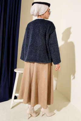 Önü Bağcıklı Sakallı Kısa Kimono Lacivert - Dış Giyim&Mont