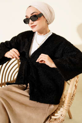 Önü Bağcıklı Sakallı Kısa Kimono Siyah - DUFON